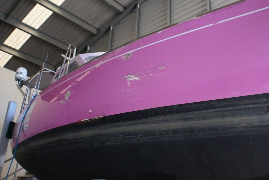 All things considered, ’Ella’s Pink Lady’ escaped with what could only be termed minimal damage as seen here on the starboard side.  © Bob Wonders